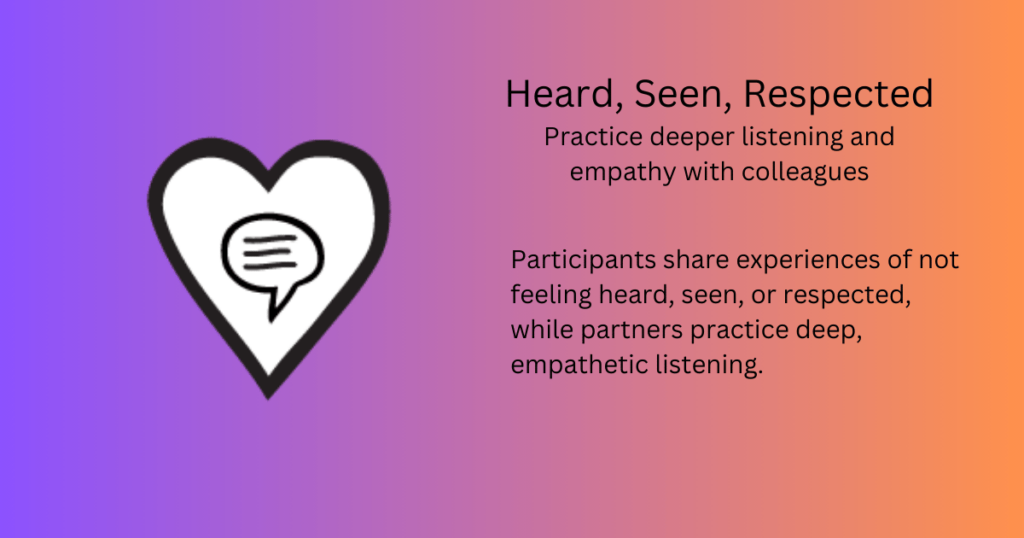 Heard, Seen, Respected: Practice deeper listening and empathy with colleagues. A Liberating Structure.