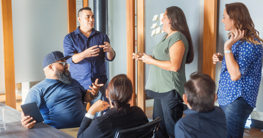 A team of six people having a meeting